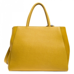 Pre Owned Fendi Yellow Leather Medium 2Jours Tote