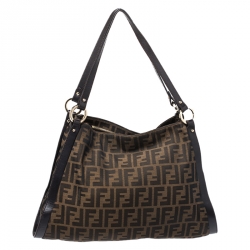 Pre Owned Fendi Tobacco Zucca Canvas and Leather Tote