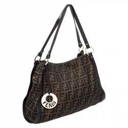 Pre Owned Fendi Tobacco Zucca Canvas and Leather Tote