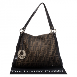 Pre Owned Fendi Tobacco Zucca Canvas and Leather Tote