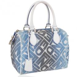 Pre Owned Fendi Forever Blue and White Boston Bag