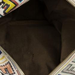 Pre Owned Fendi White Multi Color Zucca Forever Boston Bag