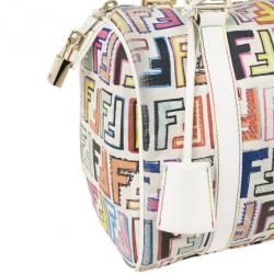Pre Owned Fendi White Multi Color Zucca Forever Boston Bag
