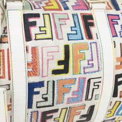 Pre Owned Fendi White Multi Color Zucca Forever Boston Bag
