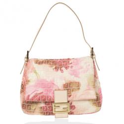مملوكة مسبقًا Fendi Pink and White Floral Zucchino Forever Mamma Flap Bag