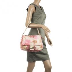 مملوكة مسبقًا Fendi Pink and White Floral Zucchino Forever Mamma Flap Bag