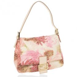 مملوكة مسبقًا Fendi Pink and White Floral Zucchino Forever Mamma Flap Bag