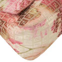مملوكة مسبقًا Fendi Pink and White Floral Zucchino Forever Mamma Flap Bag