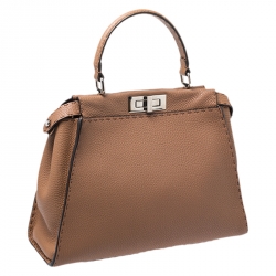 Pre Owned Fendi Tan Selleria Leather Medium Peekaboo Top Handle Bag