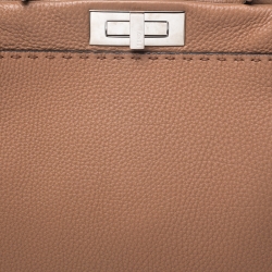 Pre Owned Fendi Tan Selleria Leather Medium Peekaboo Top Handle Bag