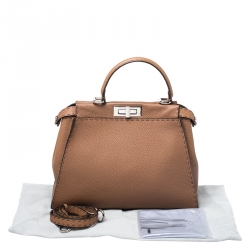 Pre Owned Fendi Tan Selleria Leather Medium Peekaboo Top Handle Bag