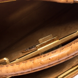 Pre Owned Fendi Tan Ostrich Medium Peekaboo Top Handle Bag