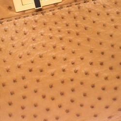 Pre Owned Fendi Tan Ostrich Medium Peekaboo Top Handle Bag