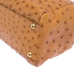 Pre Owned Fendi Tan Ostrich Medium Peekaboo Top Handle Bag