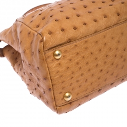 Pre Owned Fendi Tan Ostrich Medium Peekaboo Top Handle Bag