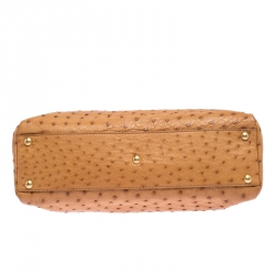 Pre Owned Fendi Tan Ostrich Medium Peekaboo Top Handle Bag