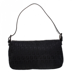 Pre Owned Fendi Black Zucchino Canvas and Leather Mama Baguette Bag