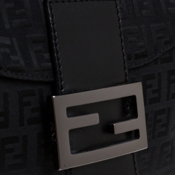 Pre Owned Fendi Black Zucchino Canvas and Leather Mama Baguette Bag