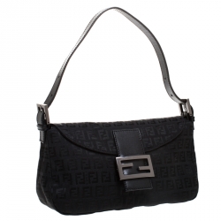 Pre Owned Fendi Black Zucchino Canvas and Leather Mama Baguette Bag