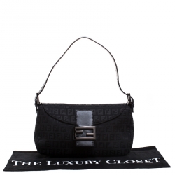 Pre Owned Fendi Black Zucchino Canvas and Leather Mama Baguette Bag