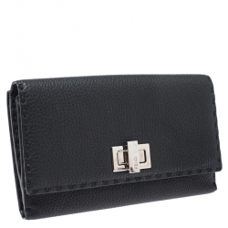Pre Owned Fendi Black Selleria Leather Peekaboo Long Wallet