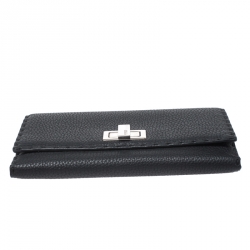 Pre Owned Fendi Black Selleria Leather Peekaboo Long Wallet