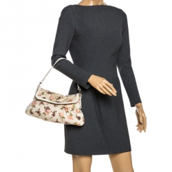 Pre Owned Fendi Beige Floral Print Zucca Canvas and Leather Chef Shoulder Bag