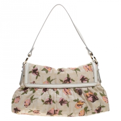 Pre Owned Fendi Beige Floral Print Zucca Canvas and Leather Chef Shoulder Bag