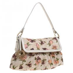 Pre Owned Fendi Beige Floral Print Zucca Canvas and Leather Chef Shoulder Bag