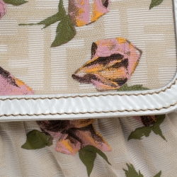 Pre Owned Fendi Beige Floral Print Zucca Canvas and Leather Chef Shoulder Bag