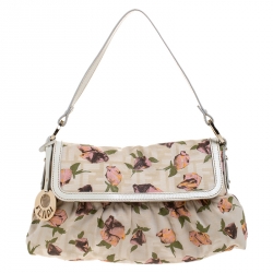 Pre Owned Fendi Beige Floral Print Zucca Canvas and Leather Chef Shoulder Bag