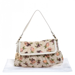 Pre Owned Fendi Beige Floral Print Zucca Canvas and Leather Chef Shoulder Bag