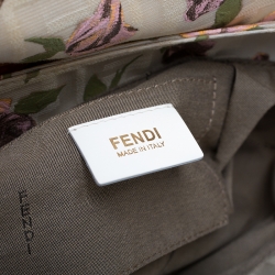 Pre Owned Fendi Beige Floral Print Zucca Canvas and Leather Chef Shoulder Bag