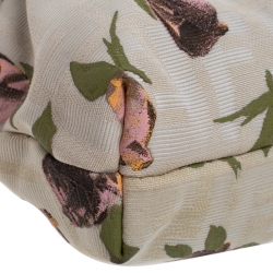 Pre Owned Fendi Beige Floral Print Zucca Canvas and Leather Chef Shoulder Bag