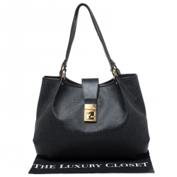 Pre Owned Fendi Black Zucchino Coated Canvas and Leather Chiusura Tote