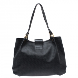 Pre Owned Fendi Black Zucchino Coated Canvas and Leather Chiusura Tote