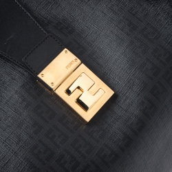 Pre Owned Fendi Black Zucchino Coated Canvas and Leather Chiusura Tote