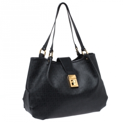 Pre Owned Fendi Black Zucchino Coated Canvas and Leather Chiusura Tote