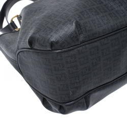 Pre Owned Fendi Black Zucchino Coated Canvas and Leather Chiusura Tote