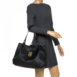 Pre Owned Fendi Black Zucchino Coated Canvas and Leather Chiusura Tote