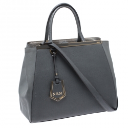 Pre Owned Fendi Grey Leather Medium 2Jours Tote