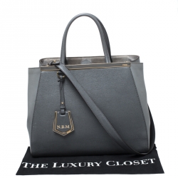 Pre Owned Fendi Grey Leather Medium 2Jours Tote
