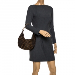 Pre Owned Fendi Brown/Gold Zucca Canvas and Leather Chef Chain Link Hobo