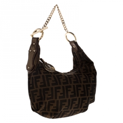 Pre Owned Fendi Brown/Gold Zucca Canvas and Leather Chef Chain Link Hobo