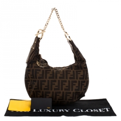 Pre Owned Fendi Brown/Gold Zucca Canvas and Leather Chef Chain Link Hobo