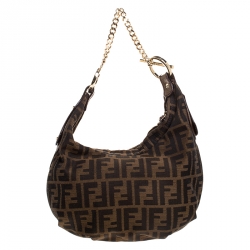 Pre Owned Fendi Brown/Gold Zucca Canvas and Leather Chef Chain Link Hobo