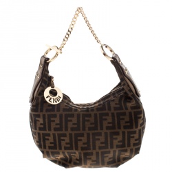 Pre Owned Fendi Brown/Gold Zucca Canvas and Leather Chef Chain Link Hobo