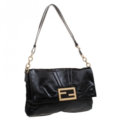 Pre Owned Fendi Black Coated Fabric Mia Flap Bag