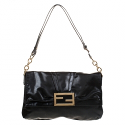 Pre Owned Fendi Black Coated Fabric Mia Flap Bag