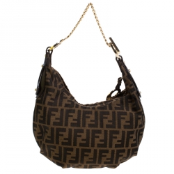Pre Owned Fendi Tobacco Zucca Canvas Chef Chain Hobo
